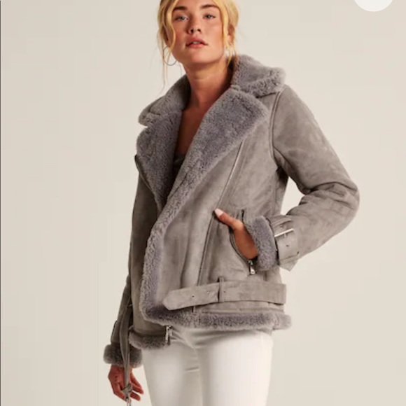 NWT Abercrombie Vegan Suede/Faux Sherpa Aviator Jacket (size small) - Picture 5 of 12